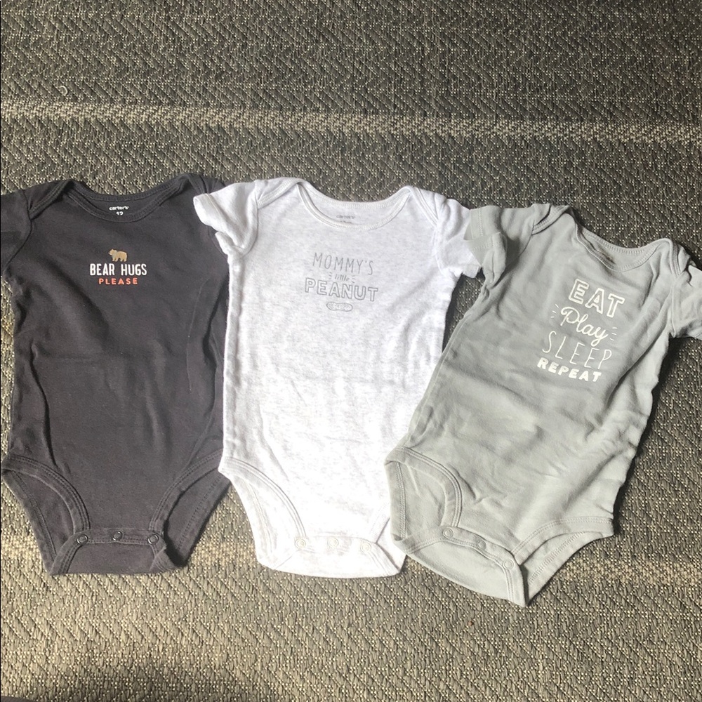 3 Carter's Baby One-Piece Bodysuit Set - Charcoal, White, Sage